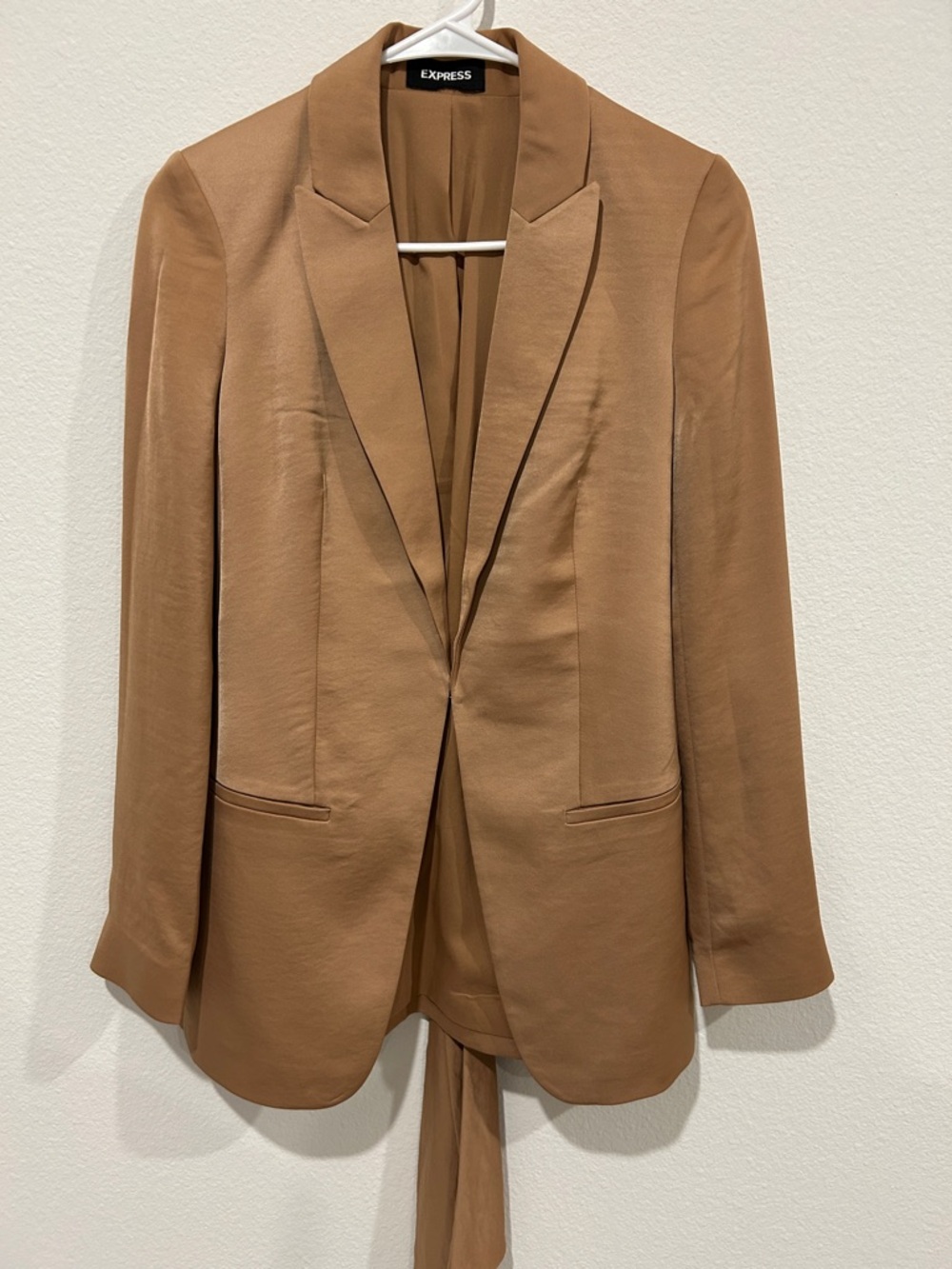 Express Camel Brown Tailored Blazer with Belt Tie